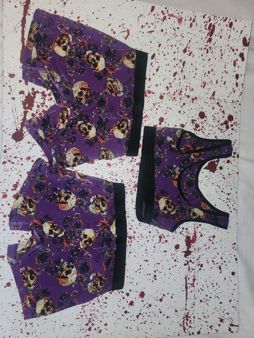TomboyX Purple Floral Skull Sports Bra and Boxer Brief Set